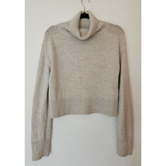 Aritzia Babaton XS Titus Cropped Turtleneck Sweater Light Grey White Merino Wool - Picture 4 of 10